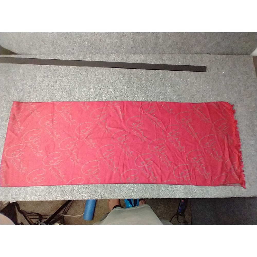 Celine Dion Scarf Women OS Red Grey Reversible Logo Print Eyelash Fringe Scarf